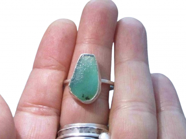 Handmade Opal Ring Set in 925 Sterling Silver with Natural Green Blue Indonesian