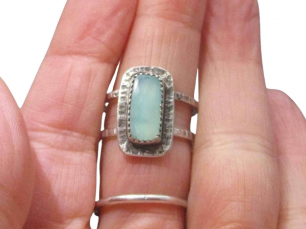 Blue Opal Ring Handmade with 925 Sterling Silver and Natural Andean Opal from Pe
