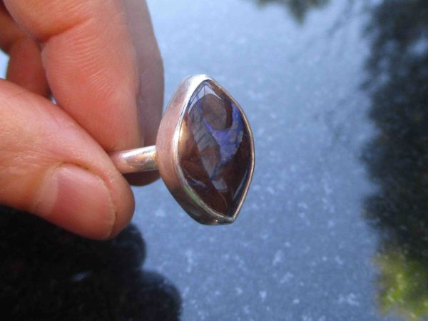 Handmade Boulder Opal Ring with Natural Australian Opal and 925 Sterling Silver