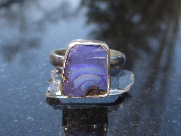 Handmade Australian Boulder Opal Ring 925 Sterling Silver Size 7.5 Handmade Ring