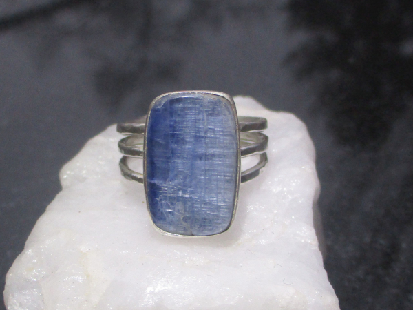 Blue Kyanite Statement Ring 925 Sterling Silver Size 8.75 Rectangle Handmade Rin