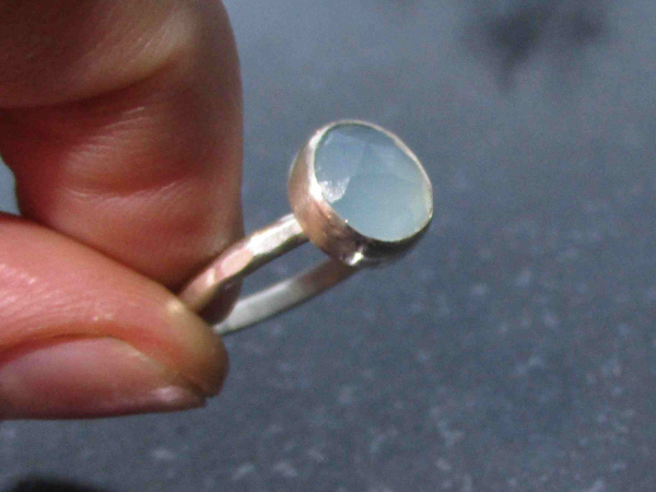 Handmade Blue Chalcedony Silver Ring in Size 6 with Natural Blue Gemstone Round
