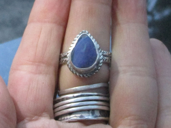 Blue Boulder Opal Ring Sterling Silver with Natural Australian Opal Size 7.5 Han