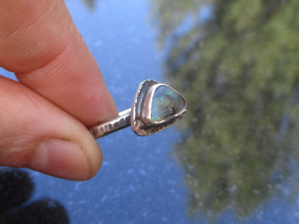 Handmade Boulder Opal Ring 925 Sterling Silver Triangle Australian Opal Size 8.2