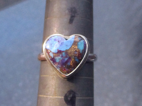 Handmade Heart Ring 925 Sterling Silver Purple Mojave Turquoise Matrix Size 8 Handmade Heart Ring 925 Sterling Silver Purple Mojave Turquoise Matrix Size 8