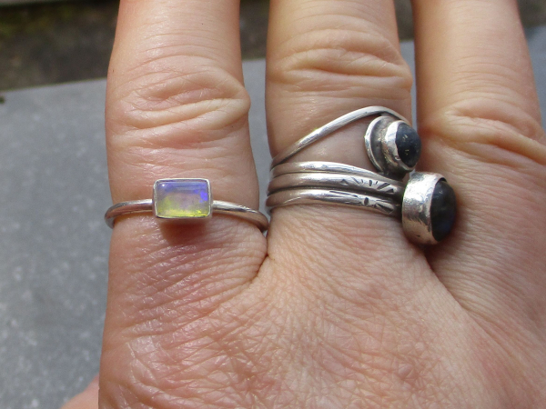 Crystal Opal Ring with Australian Opal Sterling Silver Size 9 Handmade Stackable