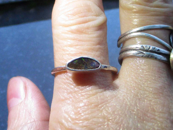 Handmade Boulder Opal Stacking Ring 925 Sterling Silver Size 8 Queensland Austra