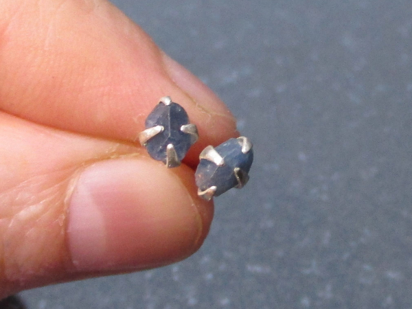 Raw Blue Sapphire Earrings Studs in 925 Sterling Silver Minimalist 5mm Small Sto
