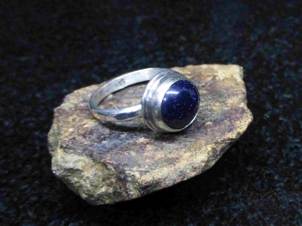 Handmade Blue Goldstone Ring Size 6.5 Set in 925 Sterling Silver Galaxy Ring wit