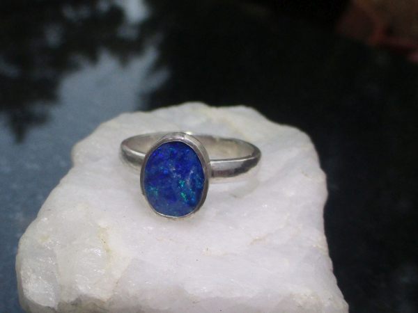 Australian Opal Ring, Blue Opal, 925 Sterling Silver, Size 7.25, Handmade, Rings