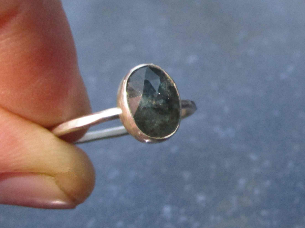 Handmade Size 7 Kyanite Silver Ring Set in 925 Sterling Silver Blue Oval Stone w