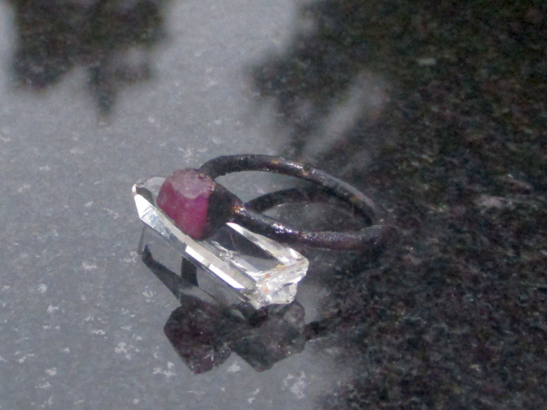 One Handmade Raw Ruby Crystal Copper Electroformed Ring * Size 6 Ring with a 6 m