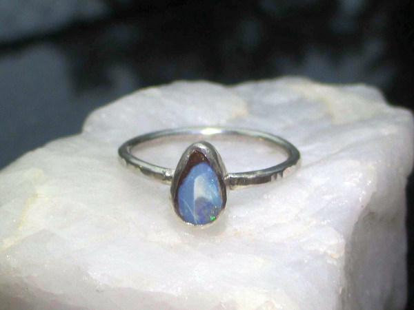 Handmade Boulder Opal Ring Sterling Silver Size 6 Handmade with Natural Australi