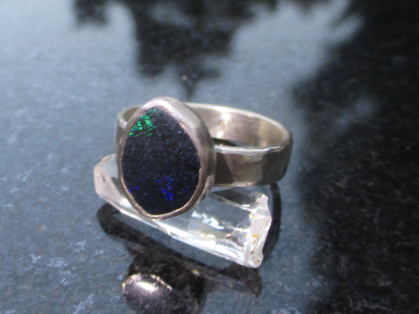 Handmade Andamooka Matrix Opal Ring 925 Sterling Silver Black Matrix Opal Size 8