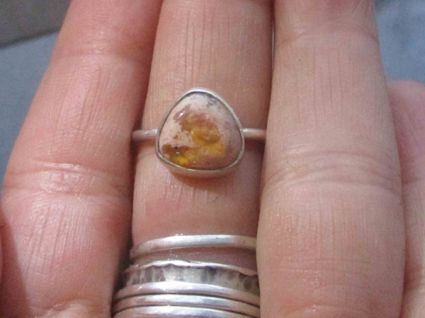 Handmade Opal Ring 925 Sterling Silver Size 7 with Natural Mexican Opal  Cantera