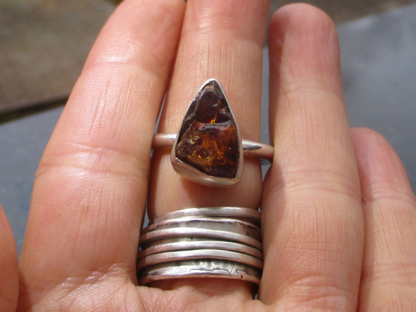 Raw Opal Ring 925 Sterling Silver Triangle Mexican Opal in Matrix Size 8 Handmad