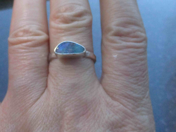 Opal Stacking Ring 925 Sterling Silver Australian Boulder Opal Handmade Size 6.5