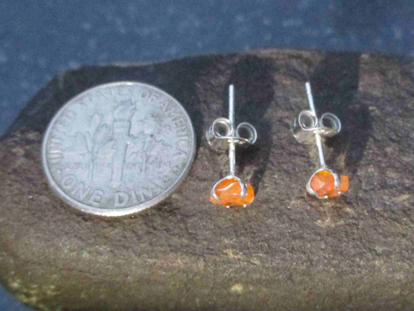 Fire Opal Stud Earrings Sterling Silver Raw Stone Crystal 5mm Natural Mexican Op