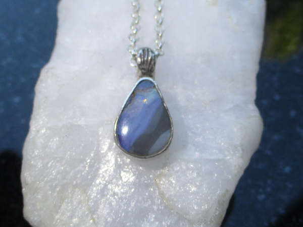 Handmade Boulder Opal Necklace with Natural Australian Opal Pendant October Birt