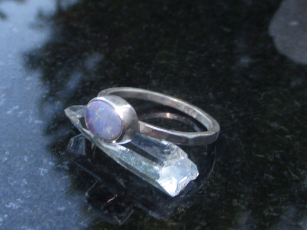 Opal Stacking Ring  925 Sterling Silver Natural Australian Opal Doublet Handmade