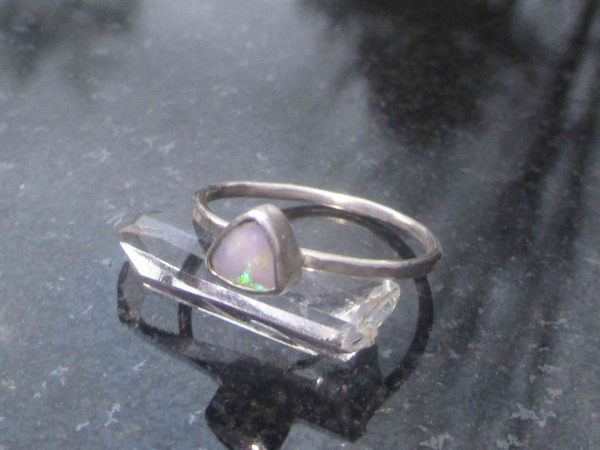Crystal Opal Stacking Rings Sterling Silver with Natural Australian Opal Size 6