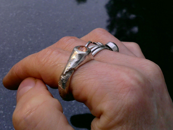 Handmade Oregon Sunstone Ring Molten Sterling Silver Size 8 Handmade Oregon Sunstone Ring Molten Sterling Silver Size 8