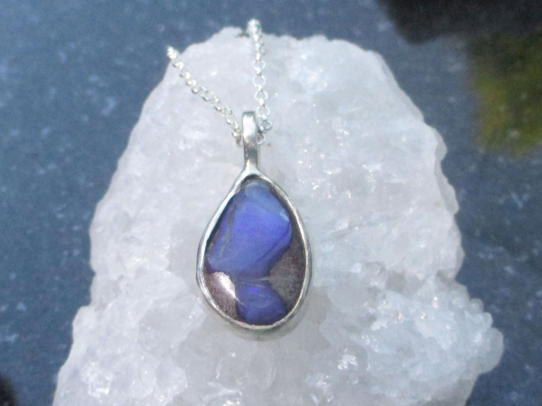 Handmade Boulder Opal Necklace with Natural Australian Opal Pendant October Birt