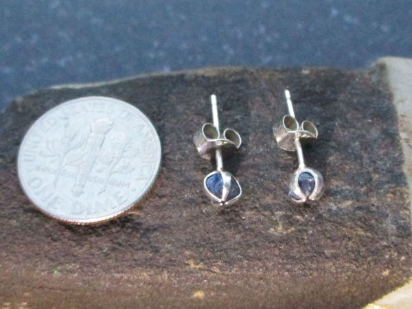 Raw Blue Sapphire Earrings Studs in 925 Sterling Silver Minimalist 5mm Small Sto