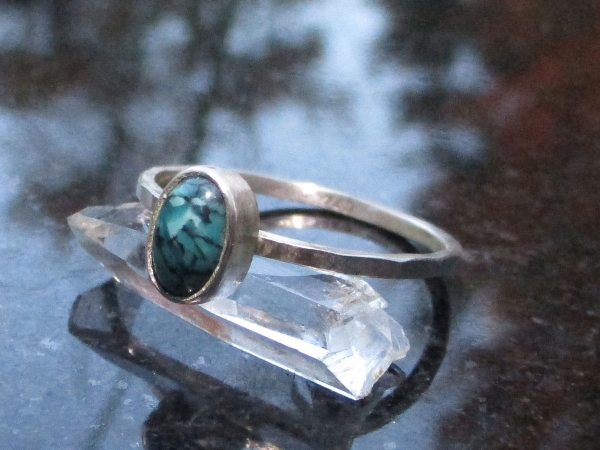 Turquoise Sterling Silver Stacking Ring in Size 9 December Birthstone Handmade G