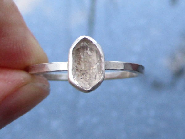 Handmade Quartz Stacking Ring in Sterling Silver Size 7 Fluorescent Crystal Ring