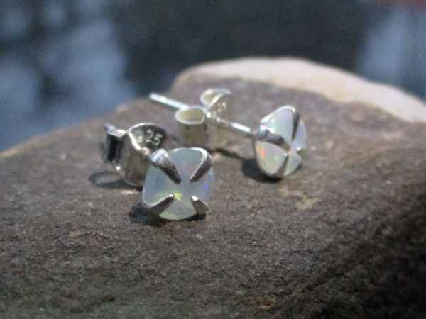 5mm Opal Stud Earrings in Sterling Silver with 4 Prong Setting Small Stone Minim