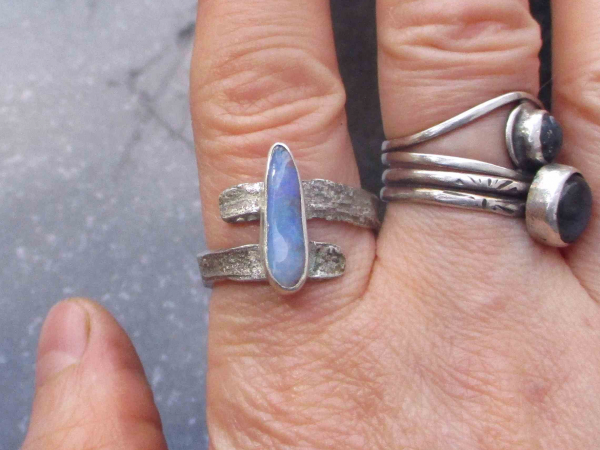 Handmade Opal Ring with Natural Australian Boulder Opal Size 8.5 Rings for Women