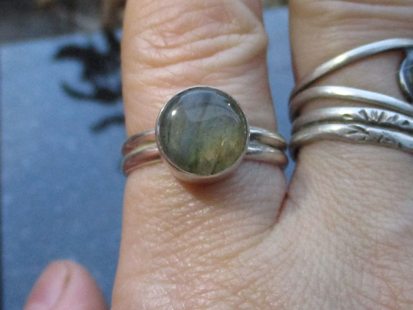 Labradorite Ring Size 7.5 Set in Sterling Silver with Round Stone Natural Labrad