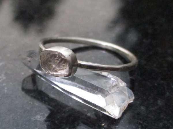 Handmade Quartz Stacking Ring in Sterling Silver Size 7 Fluorescent Crystal Ring