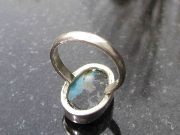 Handmade Opal Ring Set in 925 Sterling Silver with Natural Blue Green Indonesian