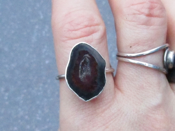Druzy Geode Sterling Silver Statement Ring Size 8 Made with a small Tabasco Geod