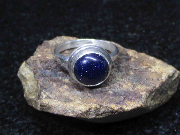 Handmade Blue Goldstone Ring Size 6.5 Set in 925 Sterling Silver Galaxy Ring wit