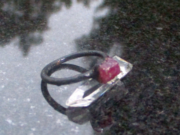 One Handmade Raw Ruby Crystal Copper Electroformed Ring * Size 6 Ring with a 6 m