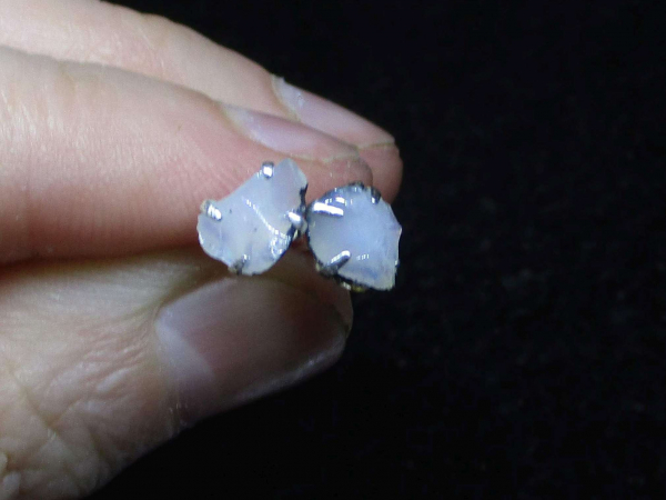 Raw Opal Stud Earrings in Sterling Silver 8 mm Rough White Opal October Birthsto