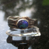 Handmade Oval Black Opal Ring Textured Sterling Silver Band Size 8.5