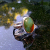 Sterling Silver Indonesian Opal Wood Ring: Green Blue Gemstone Size 6