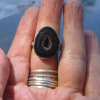 Druzy Geode Ring in Sterling Silver Size 8 Black Tabasco Geode Gemstone Jewelry