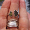 Handmade Ammolite Ring Sterling Silver Size 8 Adjustable Fossil Rings for Women