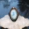 Handmade Larimar Ring 925 Sterling Silver Statement Blue Gemstone Ring