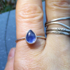 Handmade Kyanite Silver Stacking Ring Size 7 Set in  925 Sterling Silver Natural Blue Stone with Thin Hammered Band Handmade Kyanite Silver Stacking Ring Size 7 Set in  925 Sterling Silver Natural