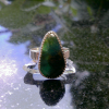 Handmade Sterling Silver Indonesian Opal Wood Ring  Green Gemstone Size 6