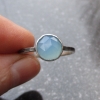 Blue Chalcedony Silver Stacking Ring Size 8 Round Rose Cut Agate Gemstone Hammer