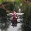 Size 7 Handmade Raw Ruby Crystal Stacking Ring in Sterling Silver With Thin Hamm