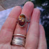 Handmade Cantera Opal Ring: Oval Mexican Opal, Sterling Silver, Size 6.5
