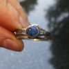 Handmade Oval Black Opal Ring Textured Sterling Silver Band Size 8.5